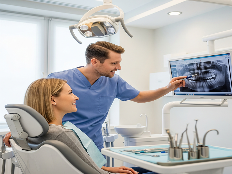 Dentist discussing dental health during a routine checkup at the Best Dental Clinic in Hadapsar.