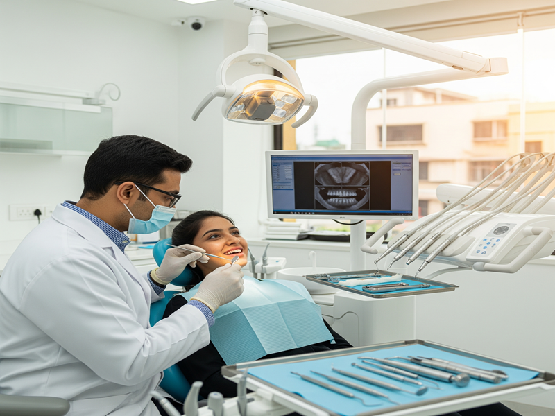 Dentist doing preventive checkup at the Best dental Clinic in Hadapsar